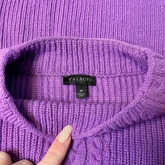 Talblots Purple Mock Neck Cable Knit Sweater Medium - Picture 8 of 10